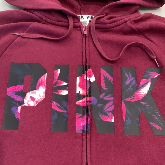 PINK floral zip up hooded sweatshirt - Picture 4 of 6
